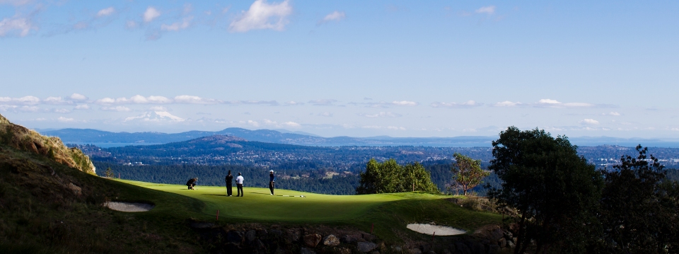 The Camosun College Chargers golf team plays in the Camosun College Inviational golf tournament at The Westin Bear Mountain Golf Resort & Spa in Victoria B.C. Canada on September 27, 2015.